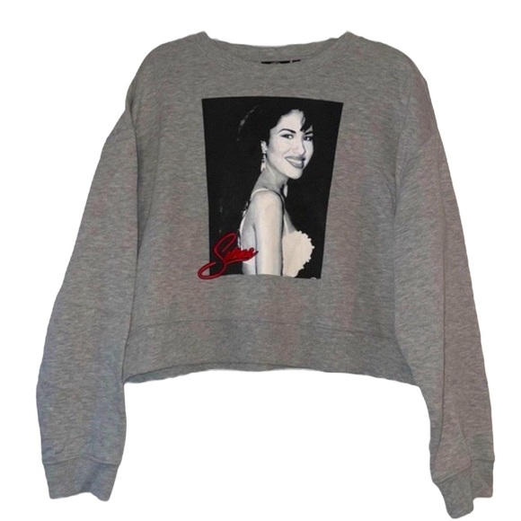 Selena Quintanilla Cropped sweatshirt grey X-Large crew neck sweater top - Picture 1 of 8